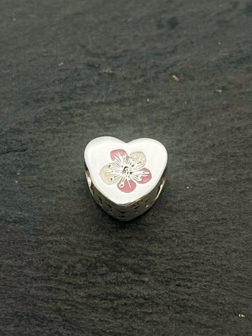 Pandora Limited Edition Hawaiian Flower Heart Charm Sterling Silver Enamel Charm